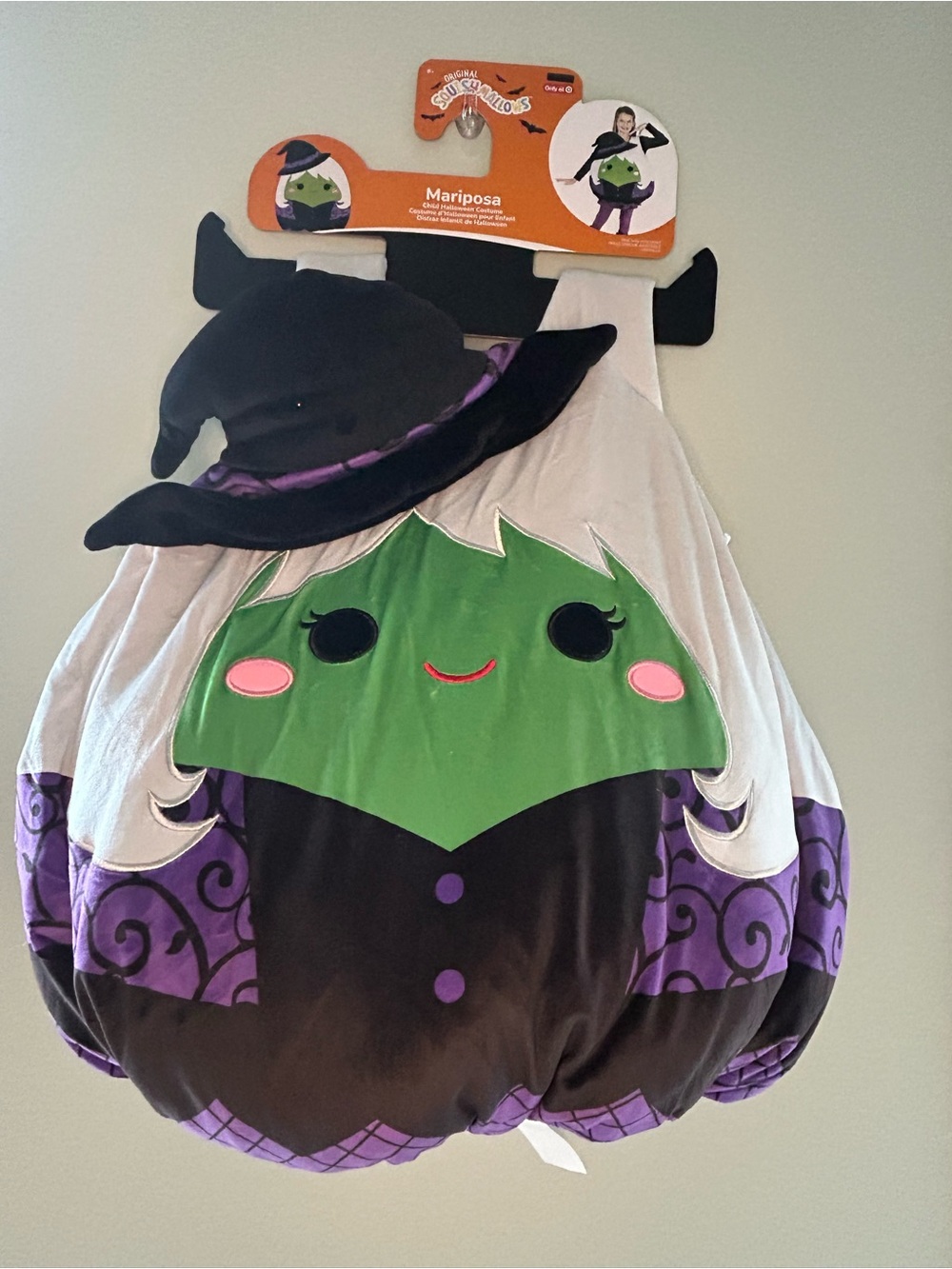 Girls Squishmallows Mariposa Witch Costume in Green, Purple & Black